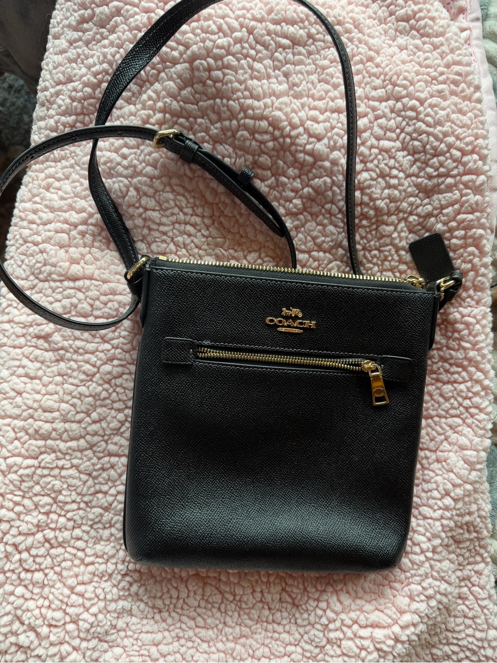 Coach Black Leather Crossbody with Gold Hardware